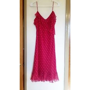 Ann Taylor 100% Silk Red Ruffle Polka Dot Dress